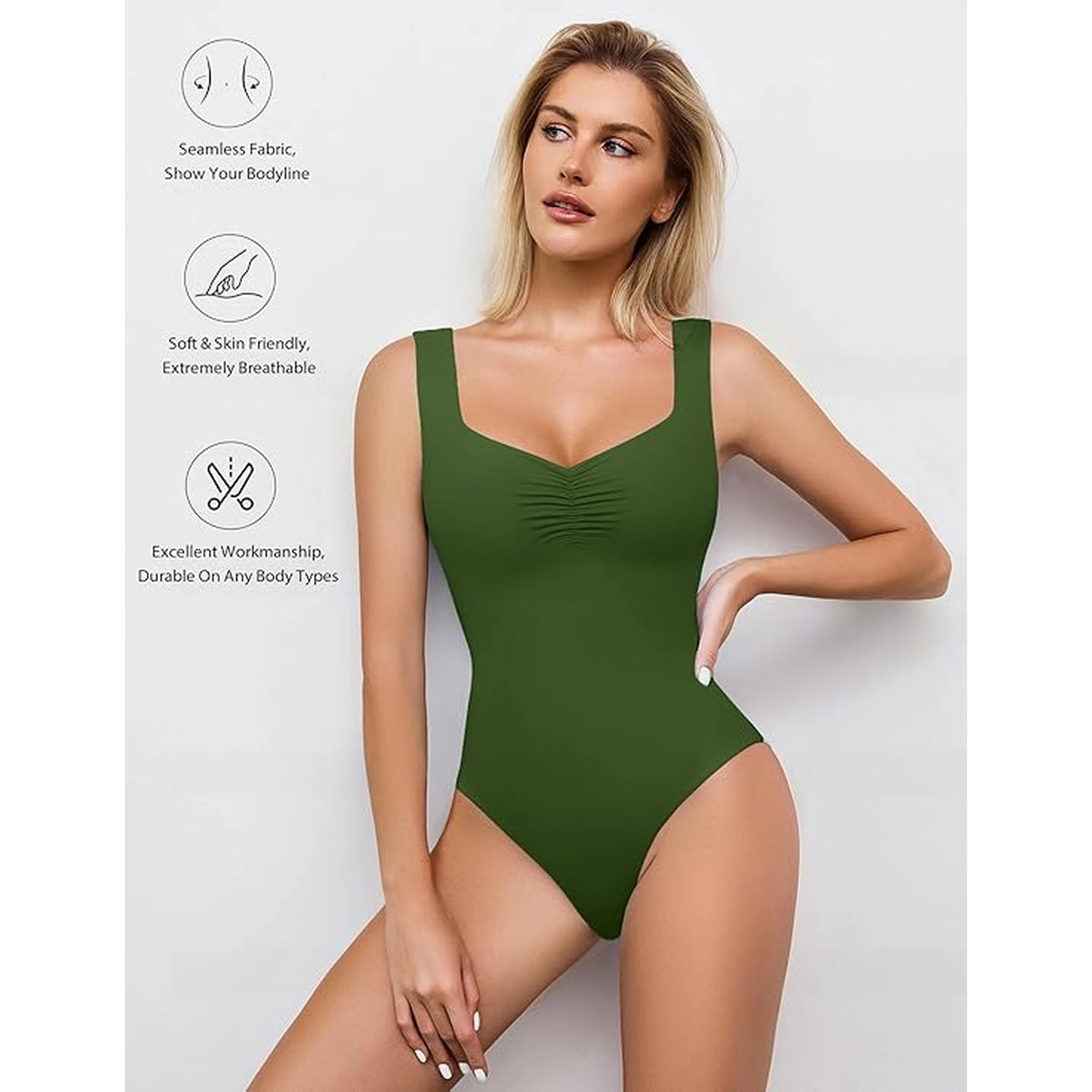 Avidlove Women's Sweetheart Neck Ruched Seamless Double Lined Tank Bodysuit