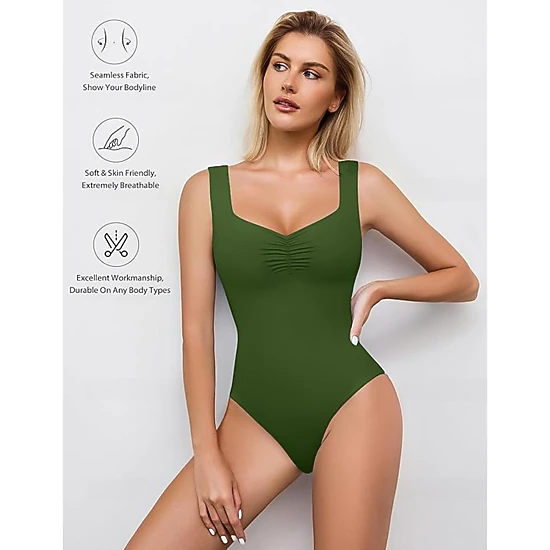 Avidlove Women's Sweetheart Neck Ruched Seamless Double Lined Tank Bodysuit