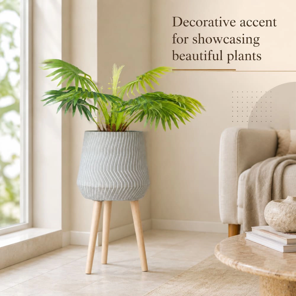 WOW PIONEER Tall Cement Planter with Wood Base