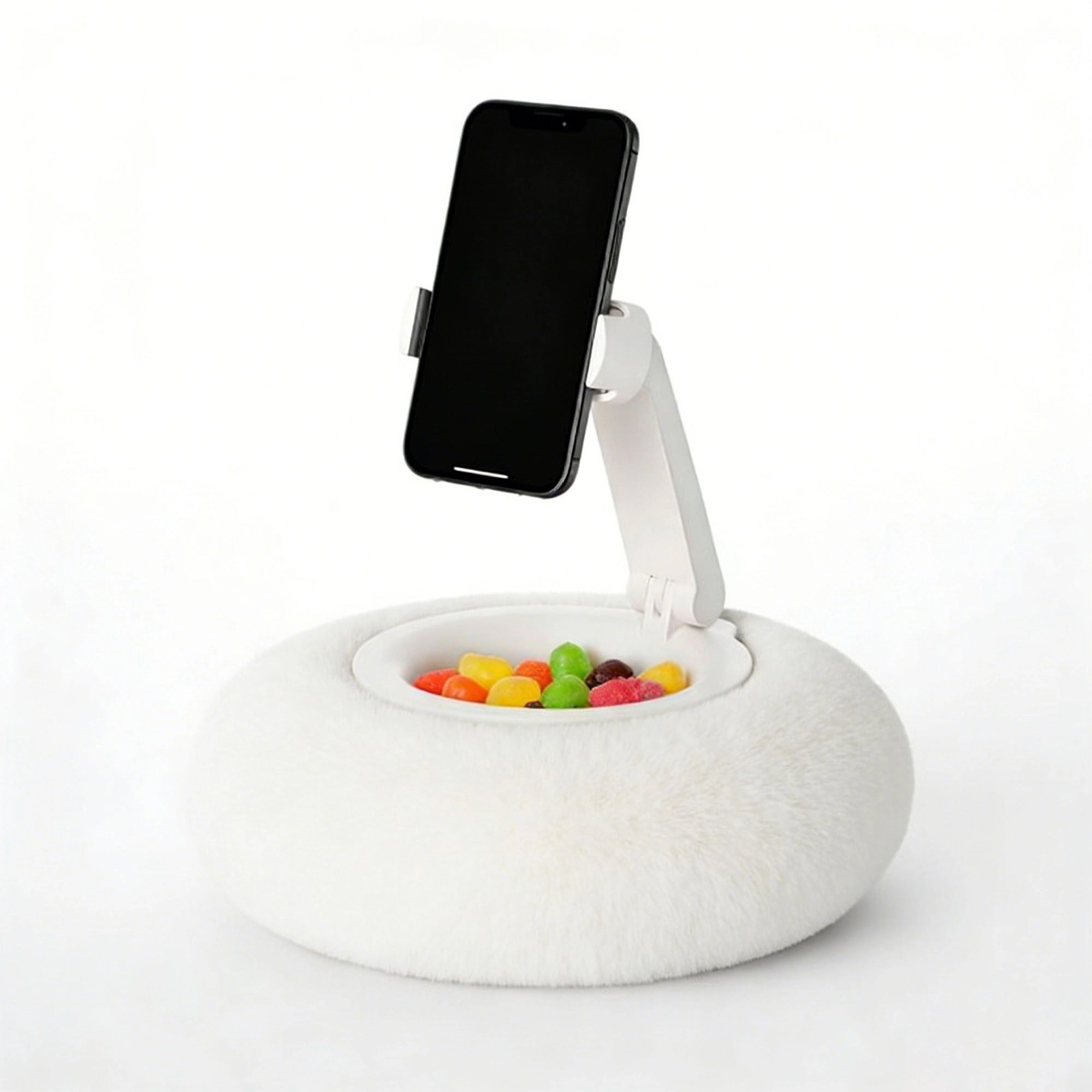 Alilang Women Plush Weighted Phone Stand with Adjustable Folding Holder for Hands-Free Viewing and Device Support