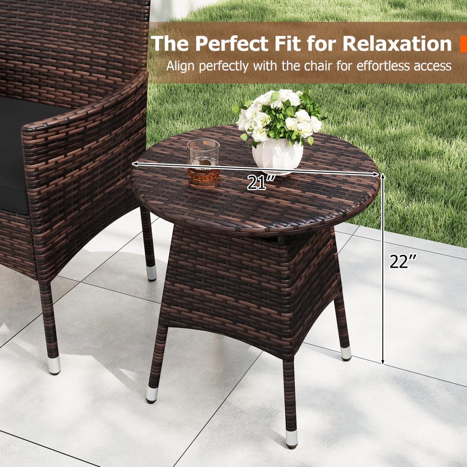 SUGIFT 3-Piece Mix Brown Rattan Outdoor Bistro Set with Reclined Lounge Chairs and Side Table