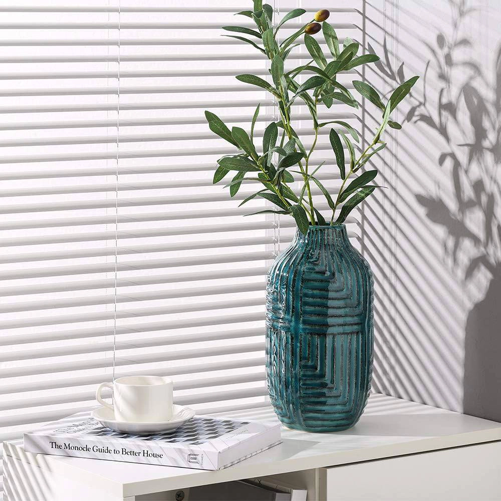 Haven Craftworks Unisex Teal Textured Ceramic Ornamental Vase Modern Decor