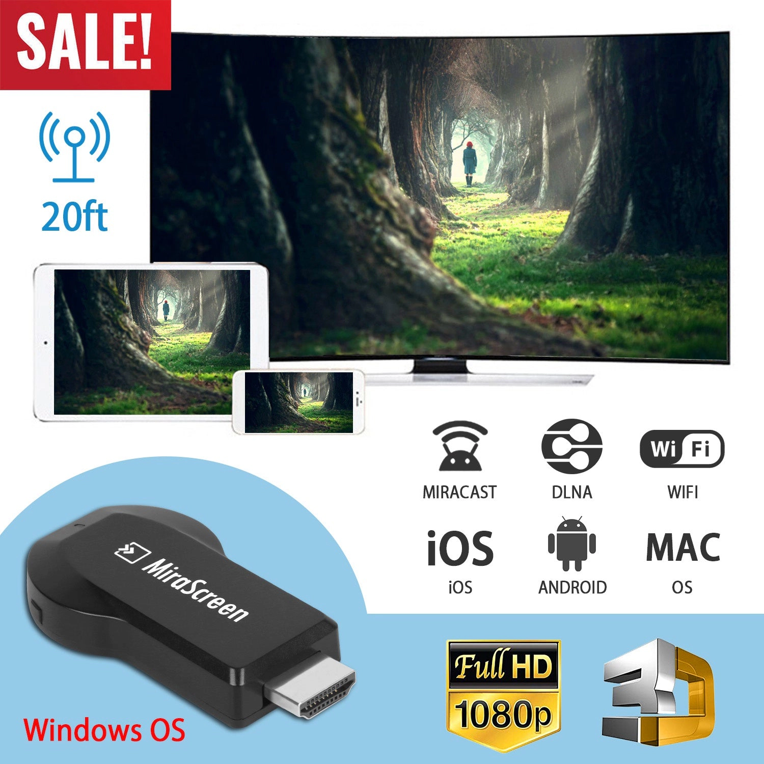 GBruno 1080P Wireless Display Adapter HDMI Dongle