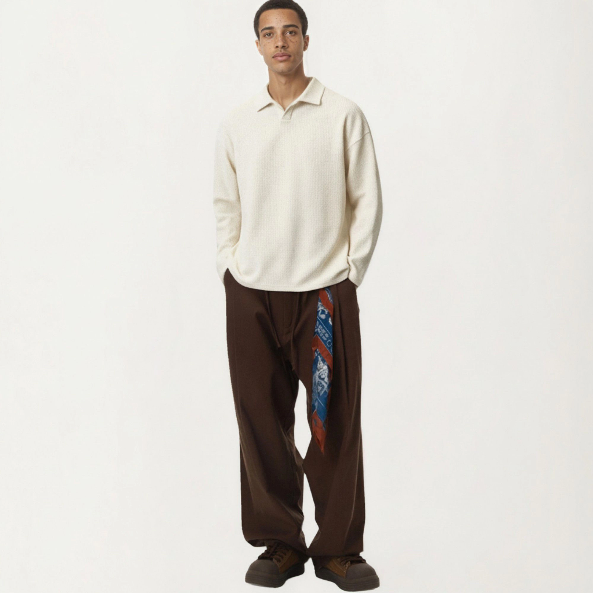 Anna-Kaci Men's Ribbed Long Sleeve Collared Pullover Top with Relaxed Fit