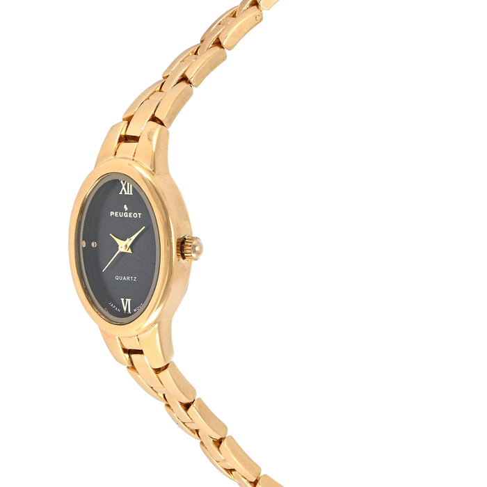 Peugeot Women's 14K Gold-Plated 30x25mm Oval Dial Link Bracelet Watch