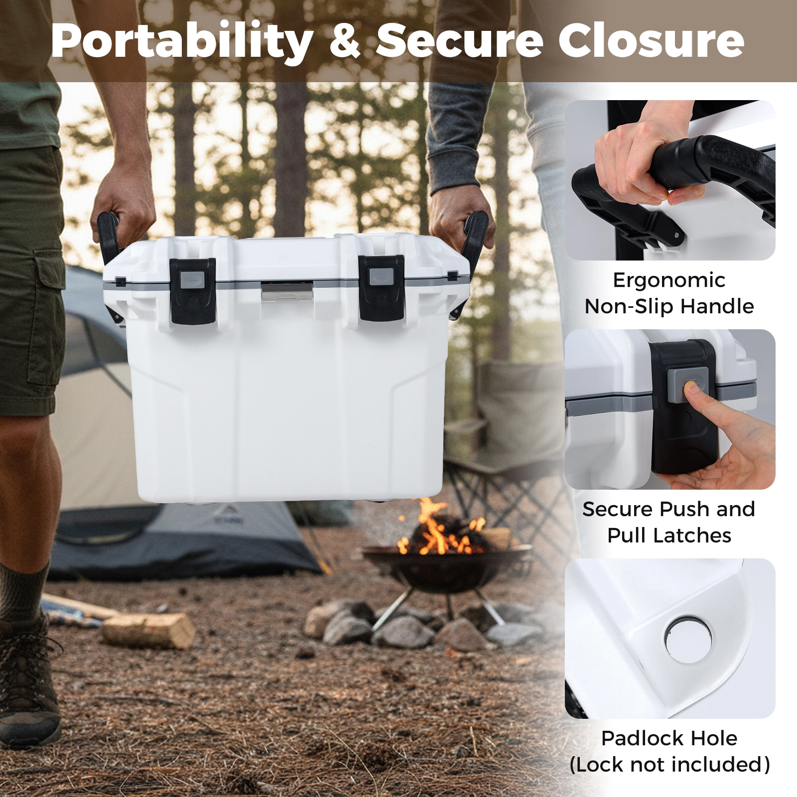 SUGIFT 53-Quart White Injection Molded Hard Cooler with Padlock Hole 26-in W 20-in D 19-in H 660-lb Lid Capacity