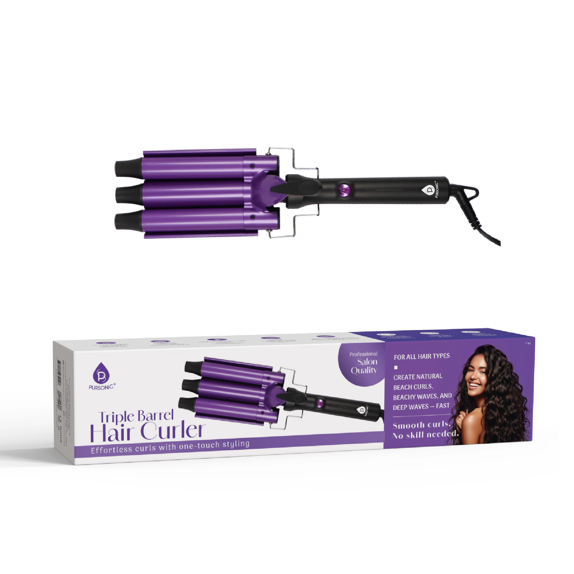 Pursonic Women's Triple Barrel Hair Curler – Effortless Beach Waves & Curls