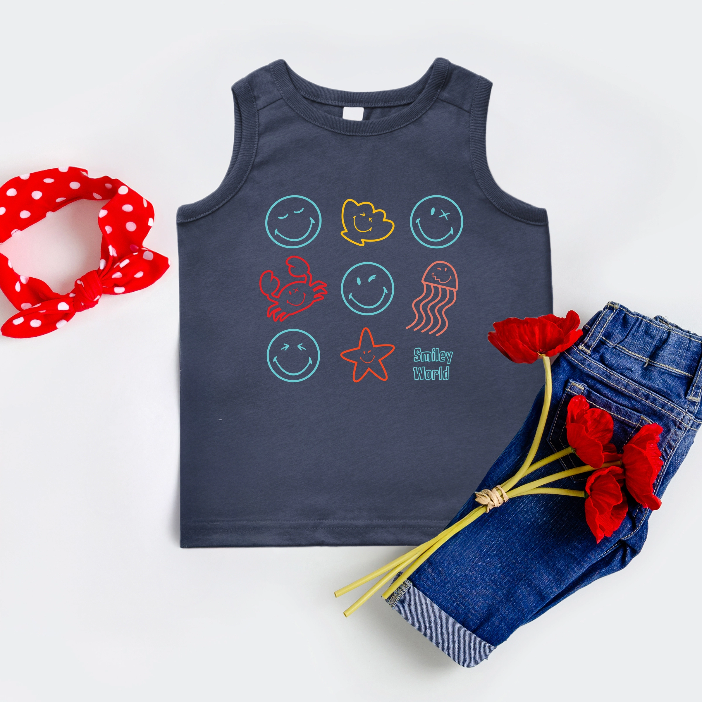 The Juniper Shop - Toddler Graphic Tank SmileyWorld Sea Critters Grid