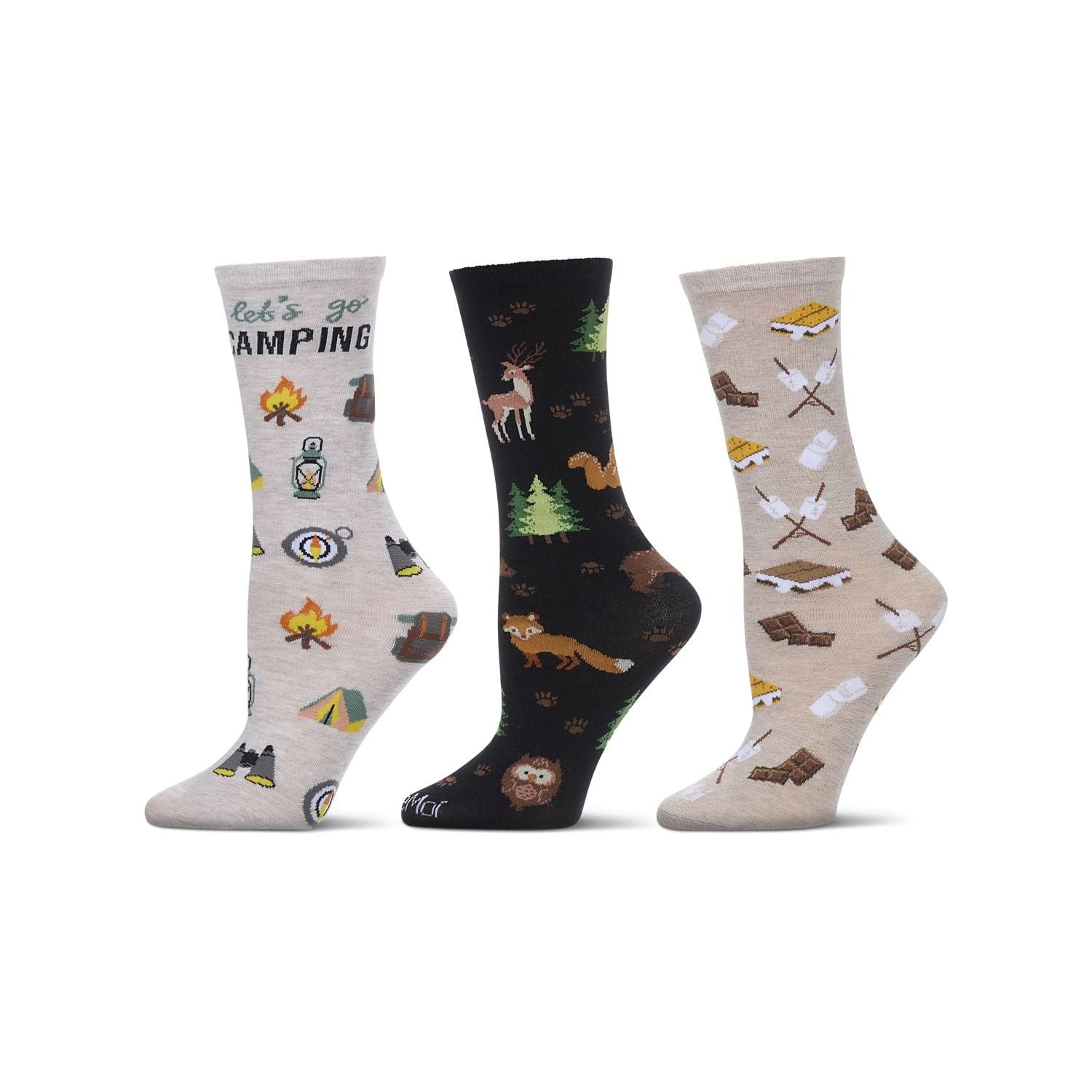 MeMoi 3 Pair "Let's Go Camping" Rayon-Blend Novelty Crew Socks Gift Set