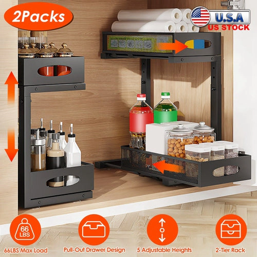 GBruno 2-Tier Pull-Out Under Sink Organizer 2 Pcs