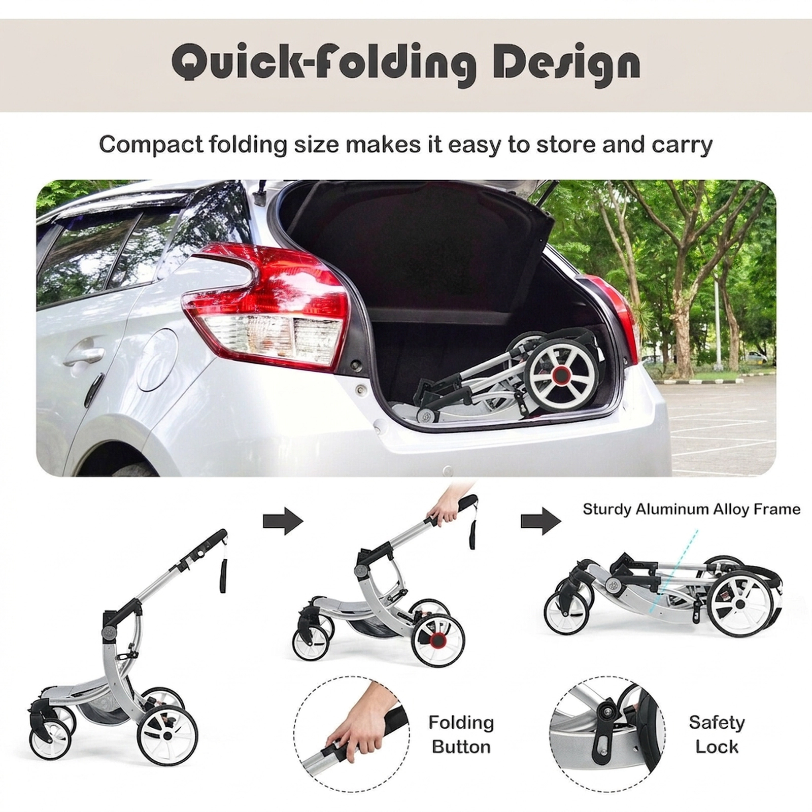 SUGIFT Folding Aluminum Infant Reversible Stroller with Diaper Bag 33-lb Capacity Ages 0-3 Years Gray