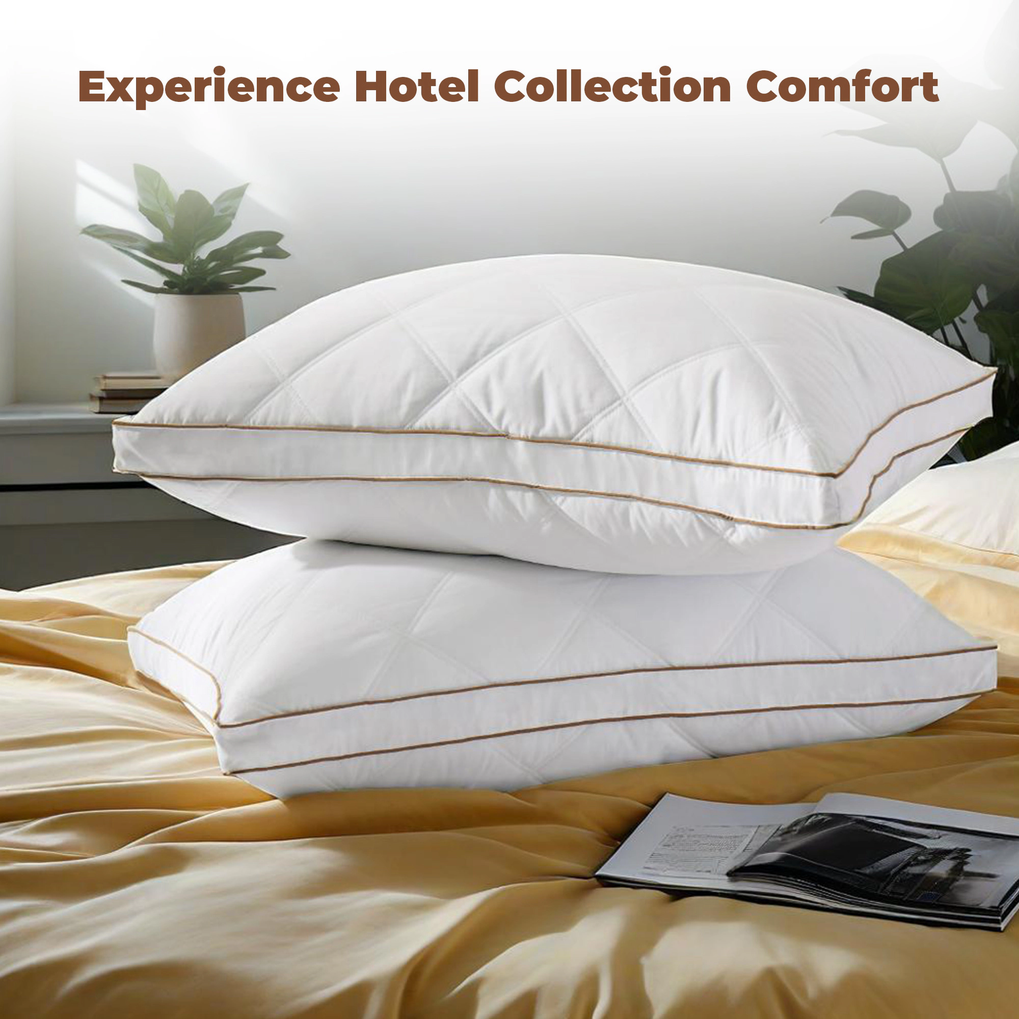 PEACENEST Diamond Quilted High Loft Feather Pillow Set Supportive Bed Pillows