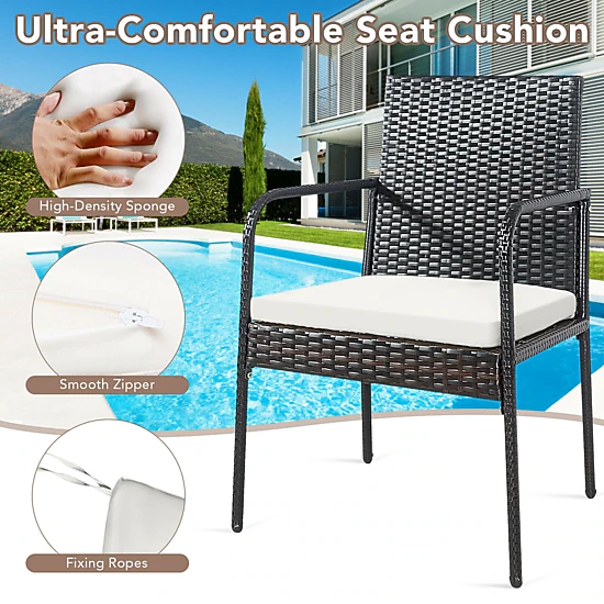 SUGIFT Set of 4 Patio Rattan Dining Chairs, Mix Brown, Off-White Cushions, 18-Inch Seat