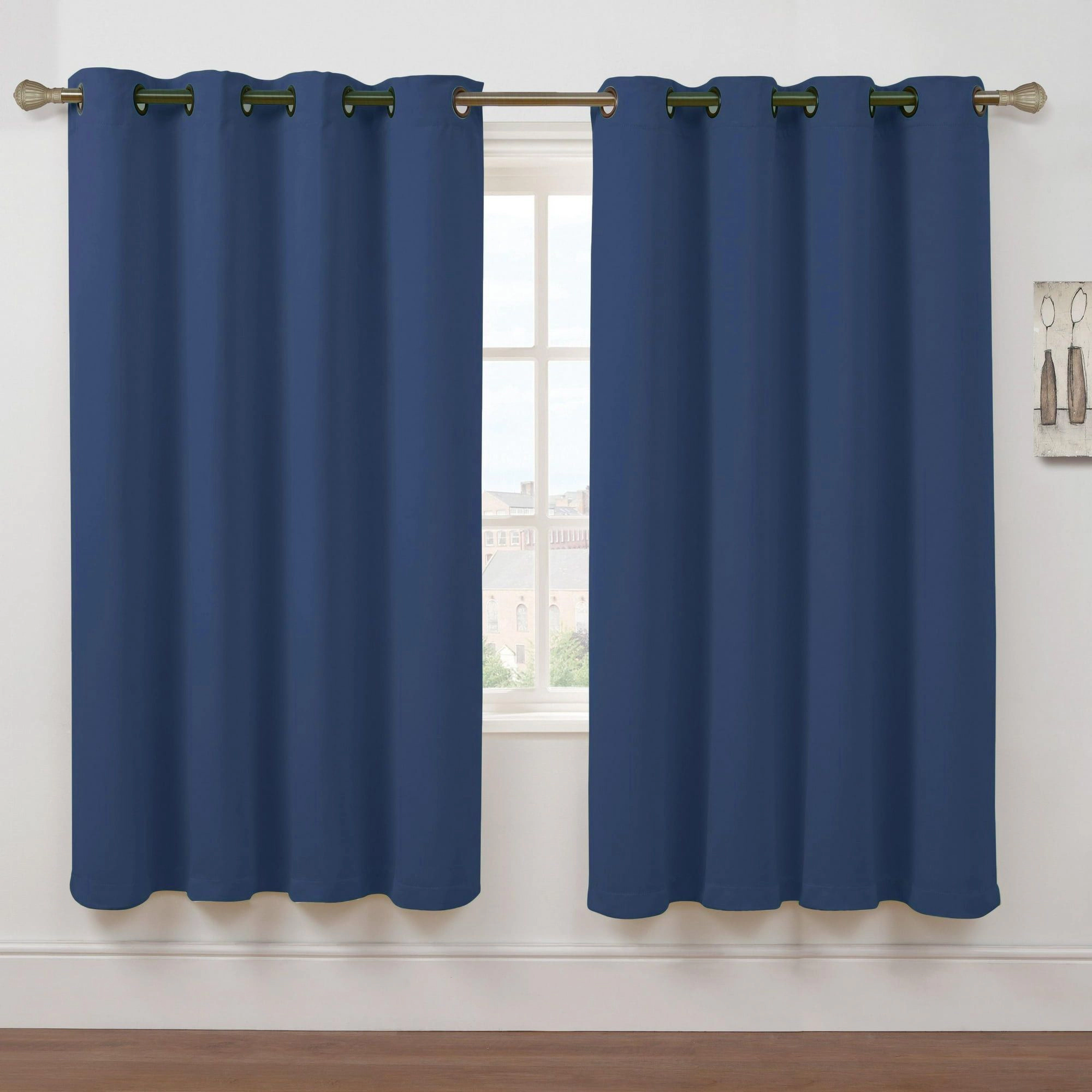 Kate Aurora Set of 2 Thermal Room Darkening Grommet Top Curtains For Small Windows - 63 in. Long