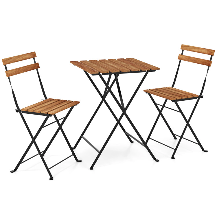 Hivvago 3 Piece Patio Acacia Wood Bistro Set With Slatted Seat And Tabletop