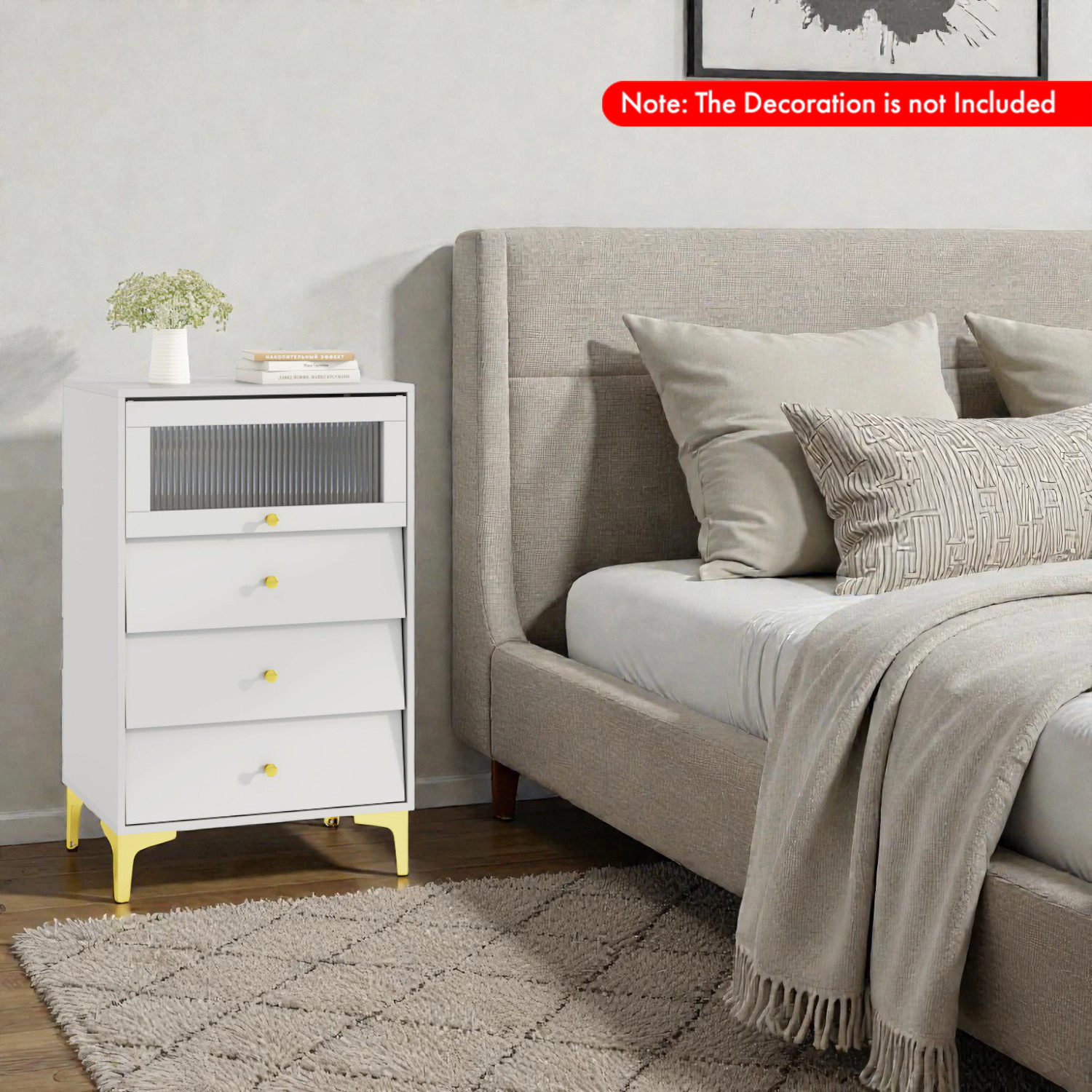 Hivvago Modern Cabinet with Lift-Up Fluted Glass Door and Sliding Drawers