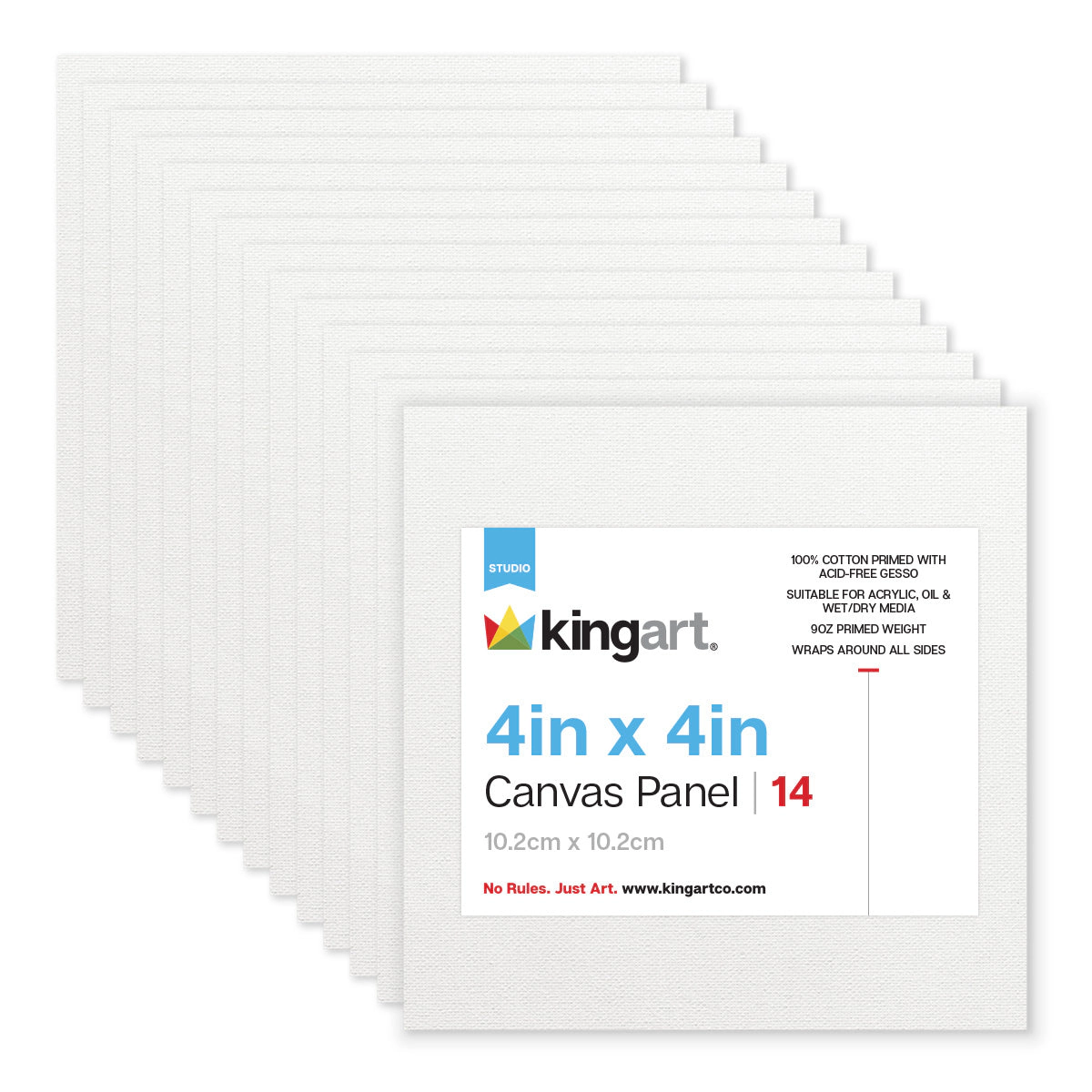 KINGART Classic White Canvas Panels - 4" x 4" - 14 Pack