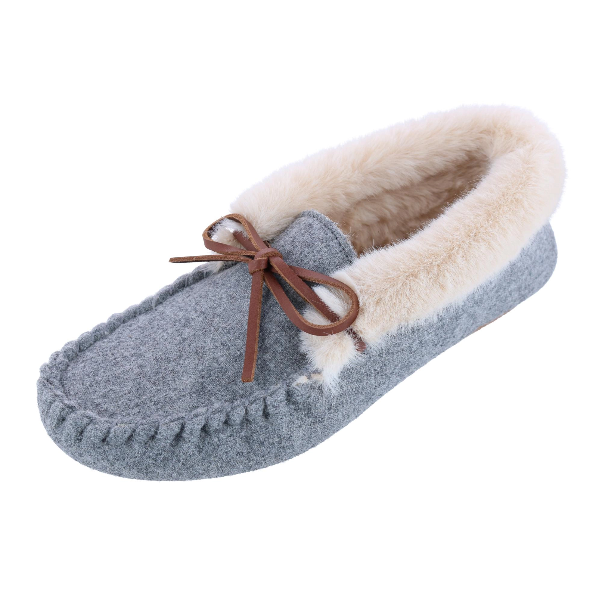 Ascentix Women's Cozy Moccasin Slippers Faux Fur Lined Gray