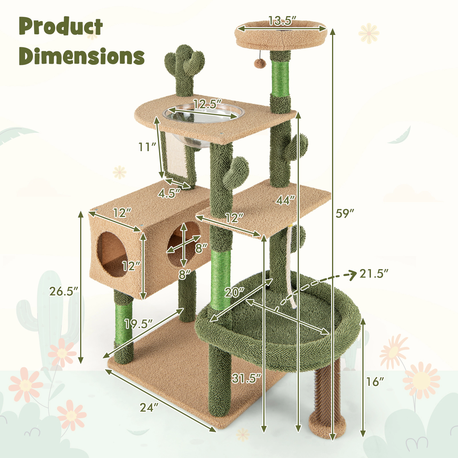 SlickBlue Multi Level Cactus Cat Tree with Condo and Scratching Posts