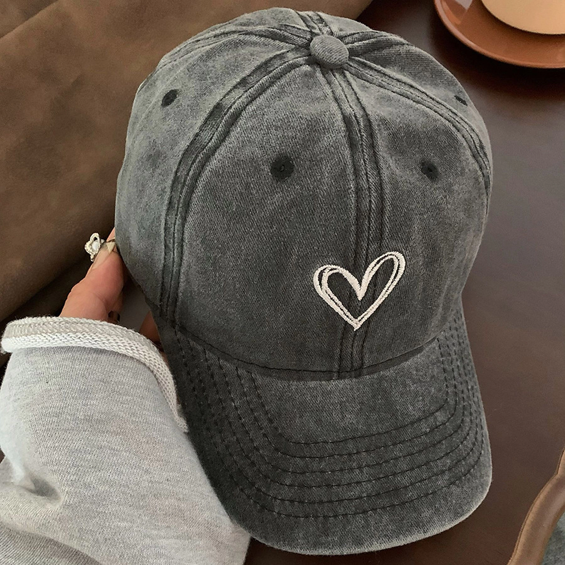 Anna-Kaci Women's Valentine Heart Embroidered Baseball Cap Low Bun Soft Cotton Trucker Hat