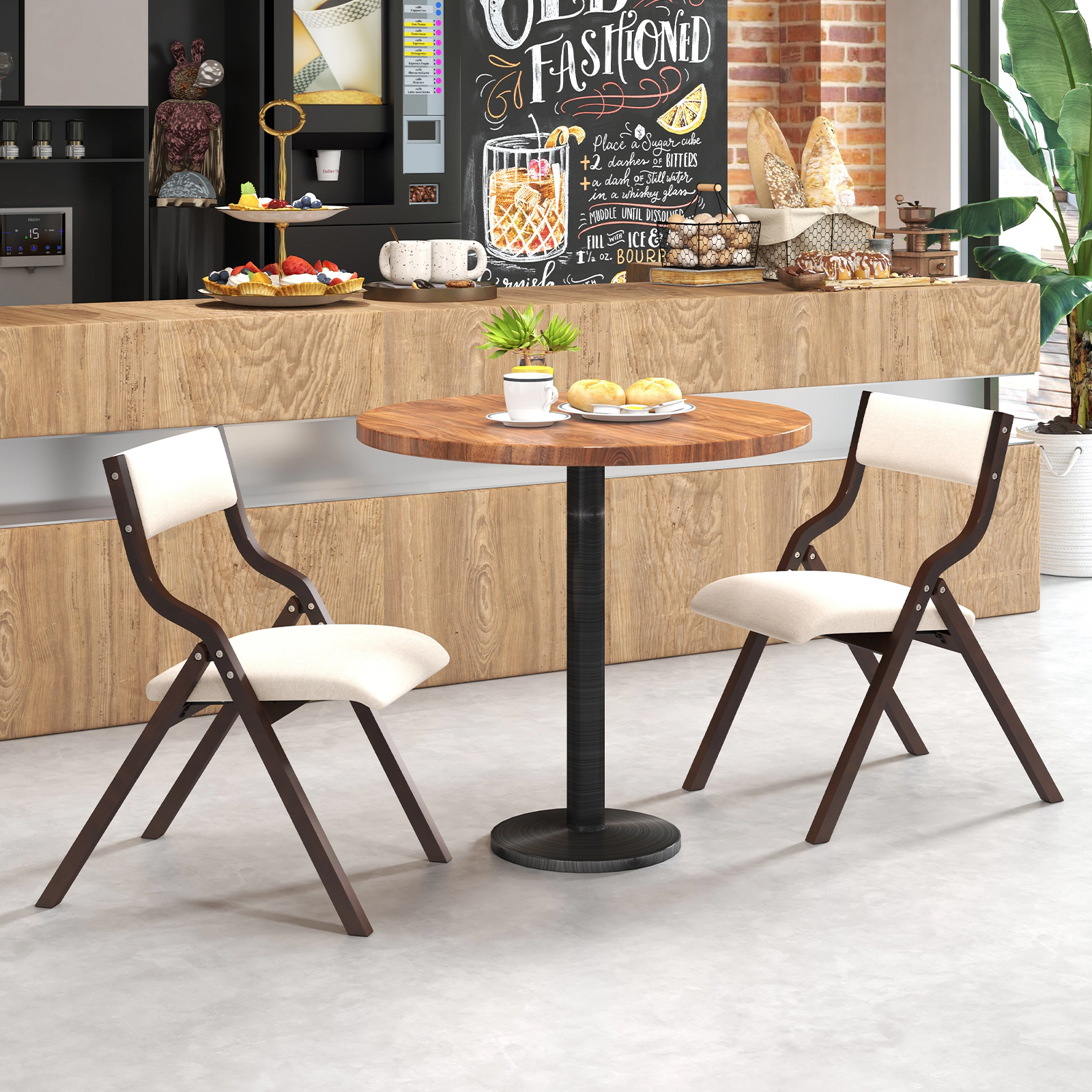 SUGIFT Set of 2 Natural Folding Dining Chairs with Bent Wood Frame and Padded Seat 19-in W 31-in H 300-lb Per Chair