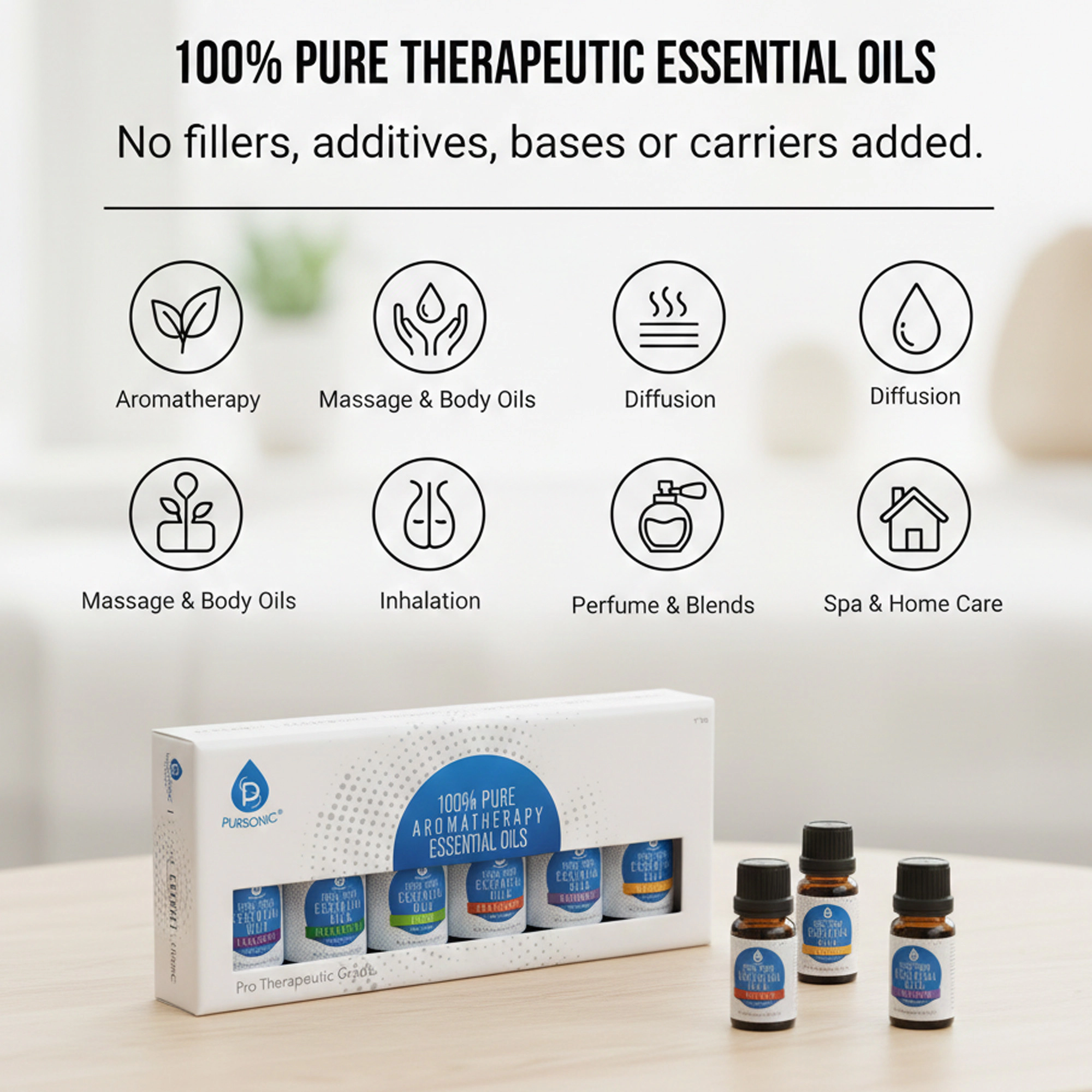 Pursonic Unisex 100% Pure Aromatherapy Essential Oils Gift Set – 6 Pack