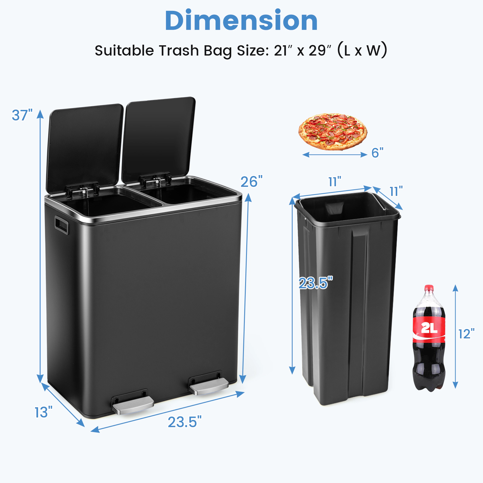 Hivvago 16 Gallon Dual Step Trash Can