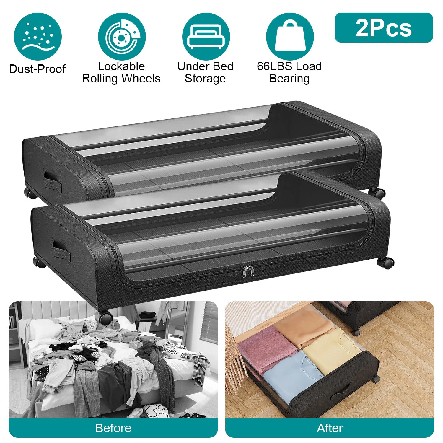GBruno 2-Piece Rolling Under Bed Storage Containers