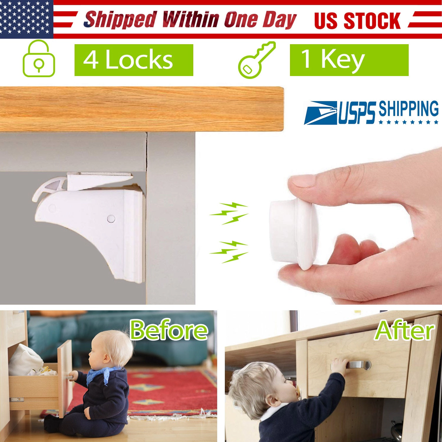 GBruno Kids' Kids' 4-Pc Magnetic Cabinet Safety Lock Set