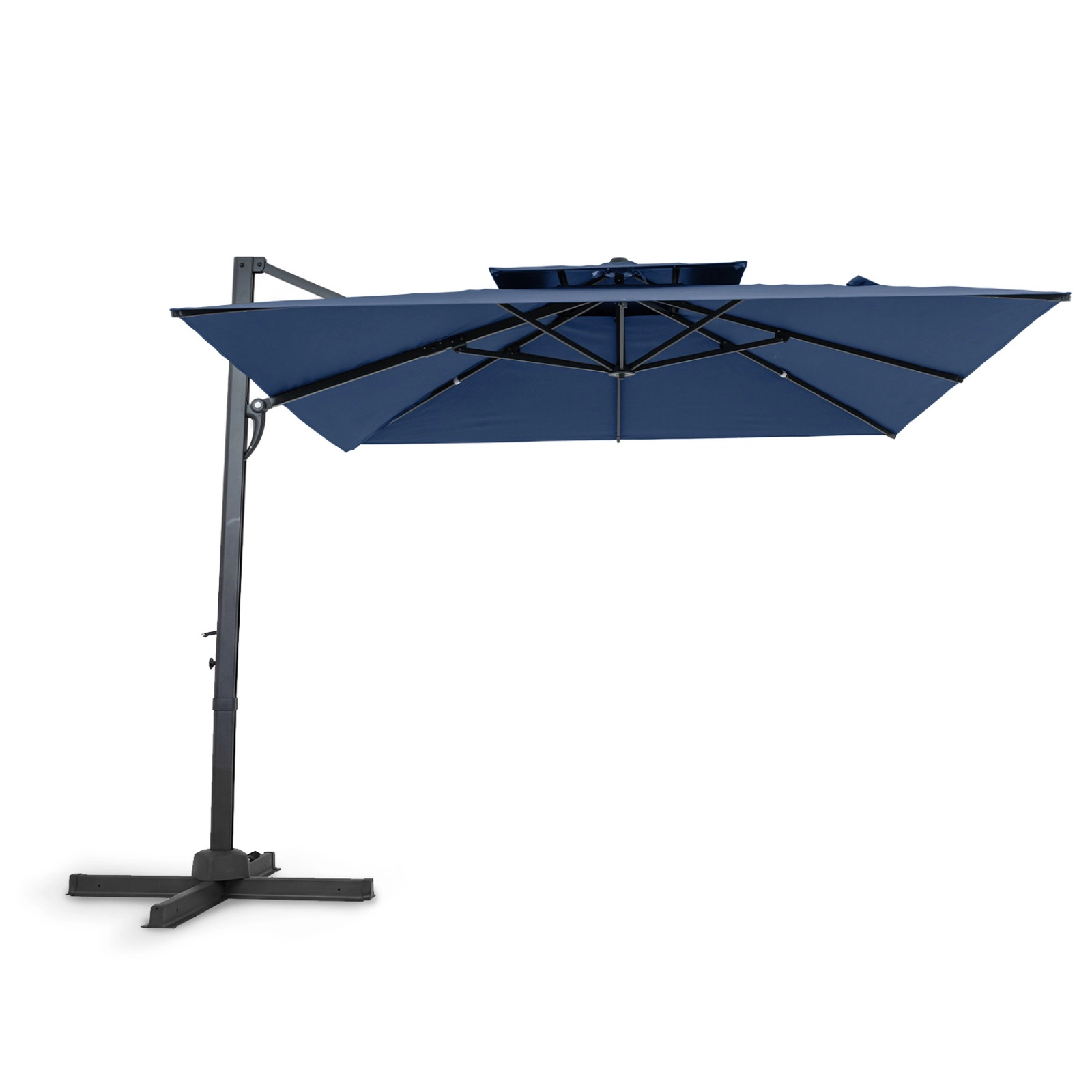 SUGIFT 10-ft Navy Blue Cantilever Patio Umbrella, Aluminum Pole, 8 Ribs, 40-in Cross Base