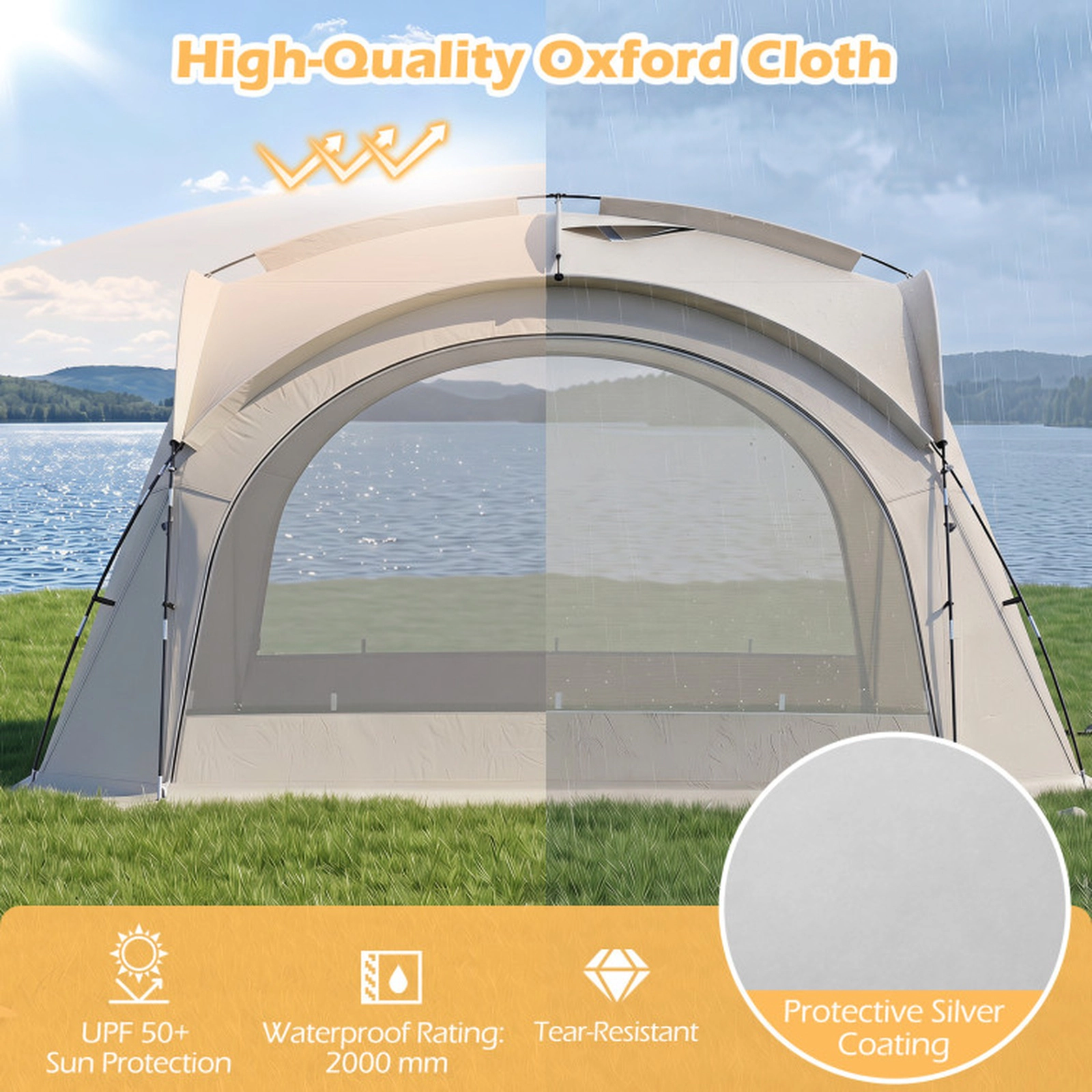 SUGIFT 12-15 Person Beige Dome Beach Canopy Tent with 4 Removable Zippered Sidewalls 13.3-ft W 13.3-ft D 7.6-ft H