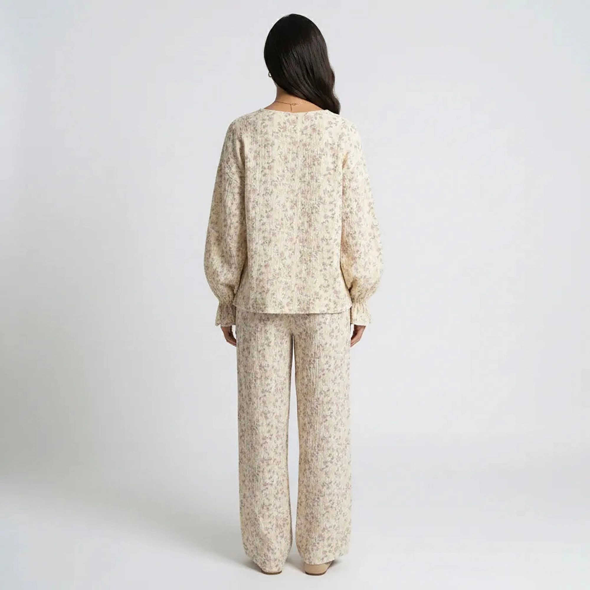 Anna-Kaci Women's Floral Print Woven Pajama Set with V-Neck Button Down Top and Wide Leg Elastic Waist Pants