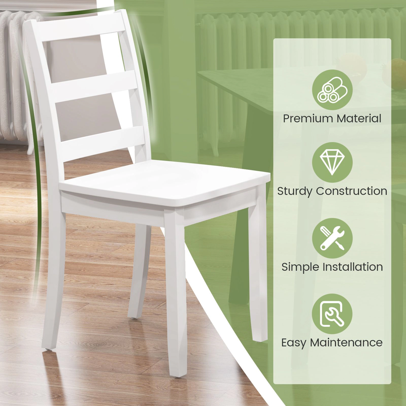 SlickBlue Set of 2 Dining Chairs with Rubber Wood Frame & Ladder Back