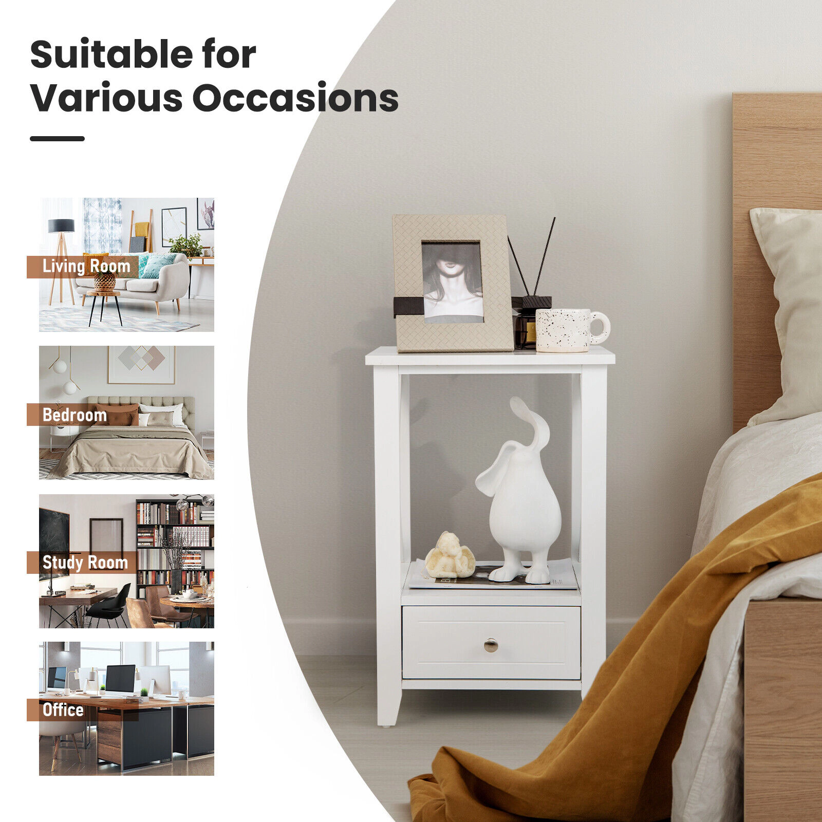 Hivvago 2-Tier Multifunctional Nightstand with Storage Drawer