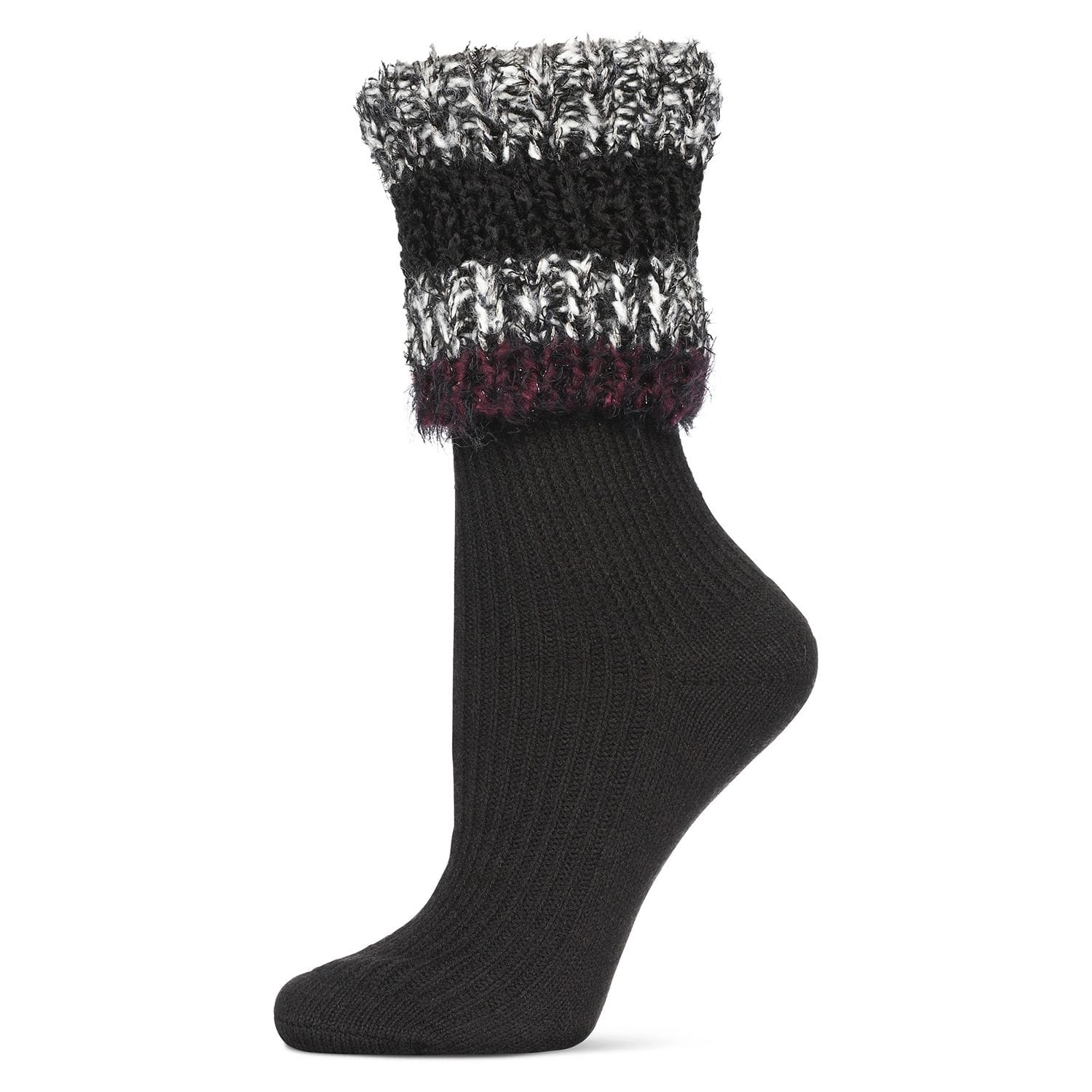 MeMoi Women's Bellevue Furry Striped Cuff Ribbed Plush Crew Socks