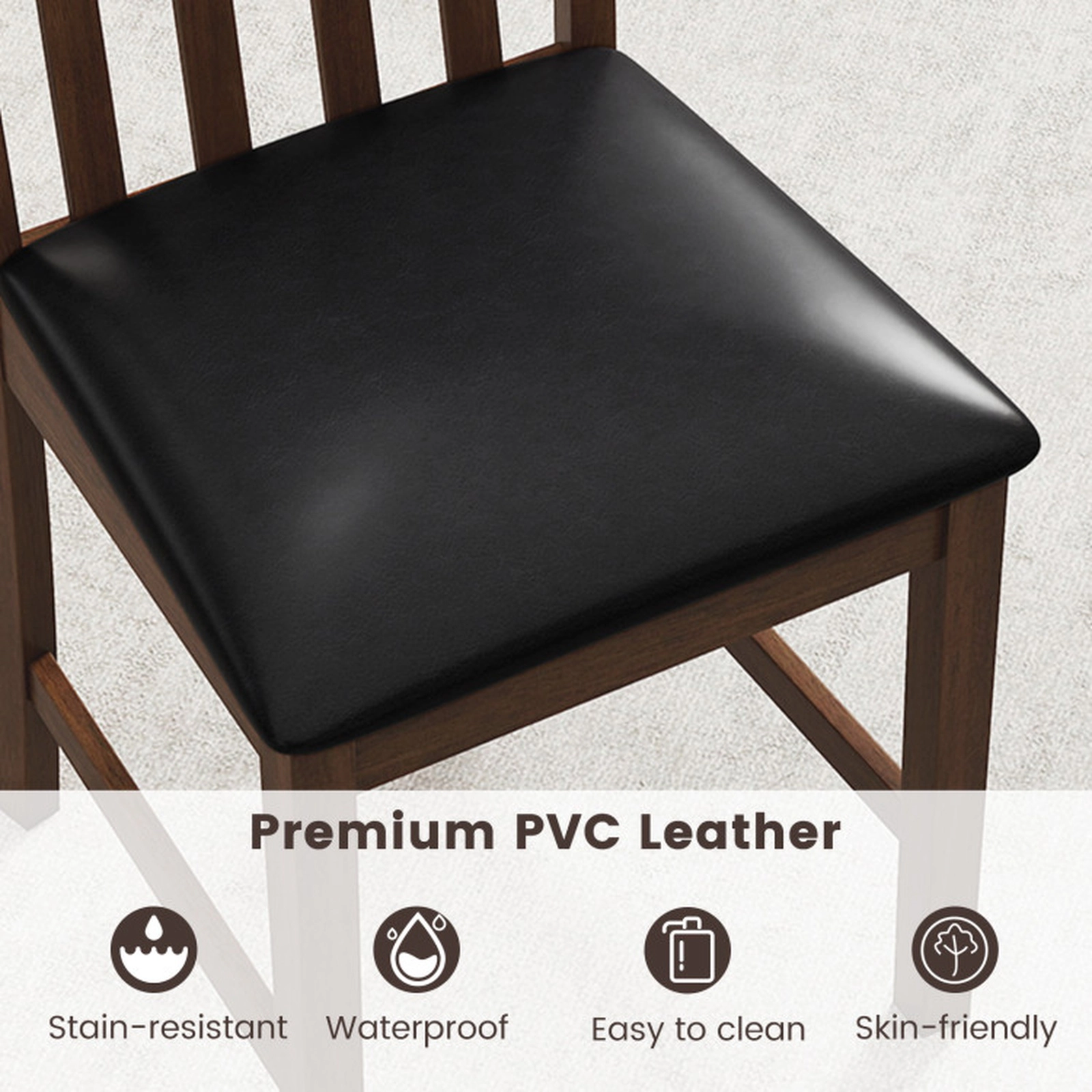SUGIFT Rubber Wood Dining Chair Set of 2 with Padded PVC Leather Seat 330-lb Capacity Brown+Black