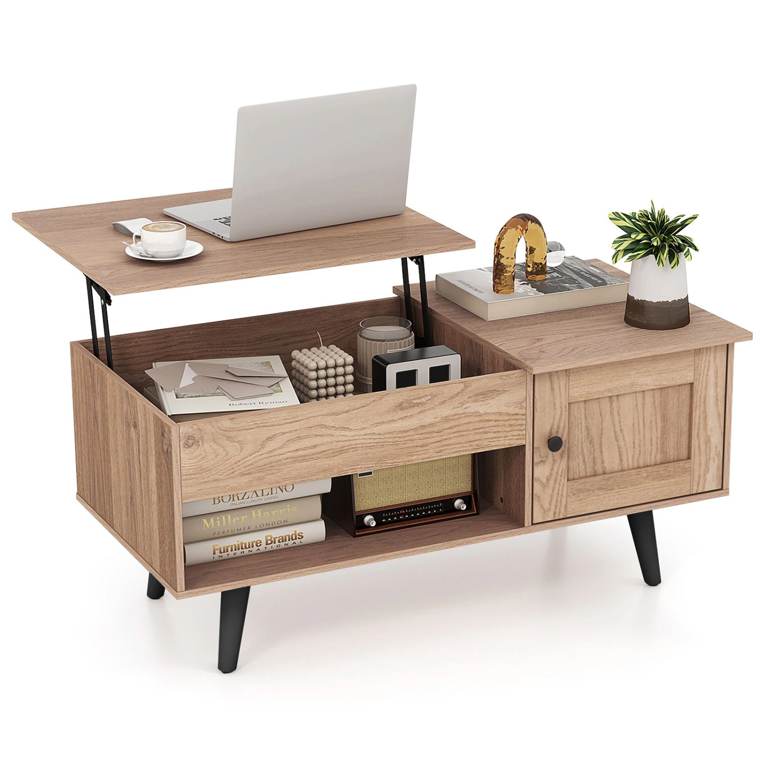 SlickBlue Lift Top Coffee Table with Storage Cabinet and Shelves