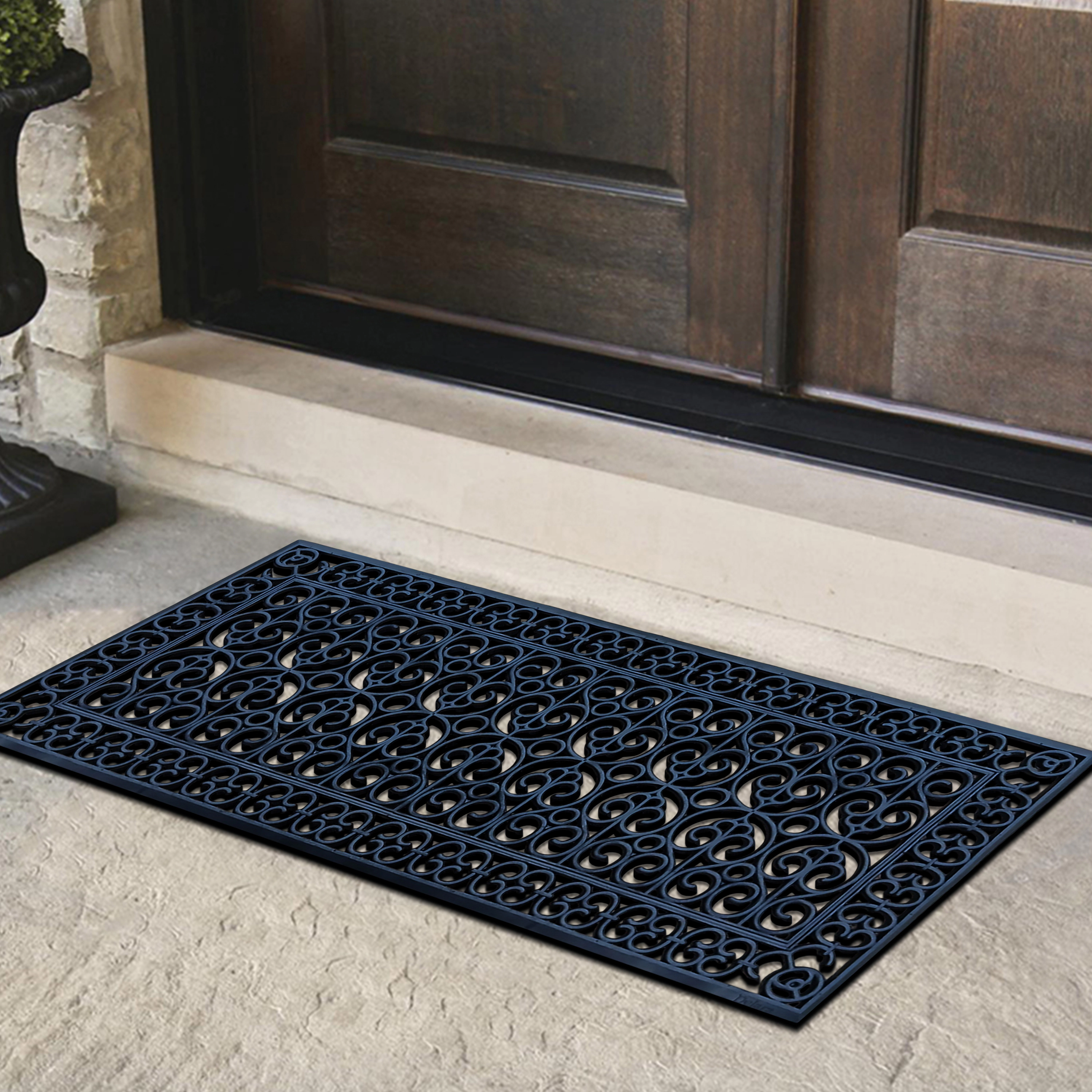 A1 Home Collection 19 lb Heavy Duty Rubber Doormat Non-Slip Outdoor Dirt Scraper Mat, Black Artistic, 24 x 57 Inches