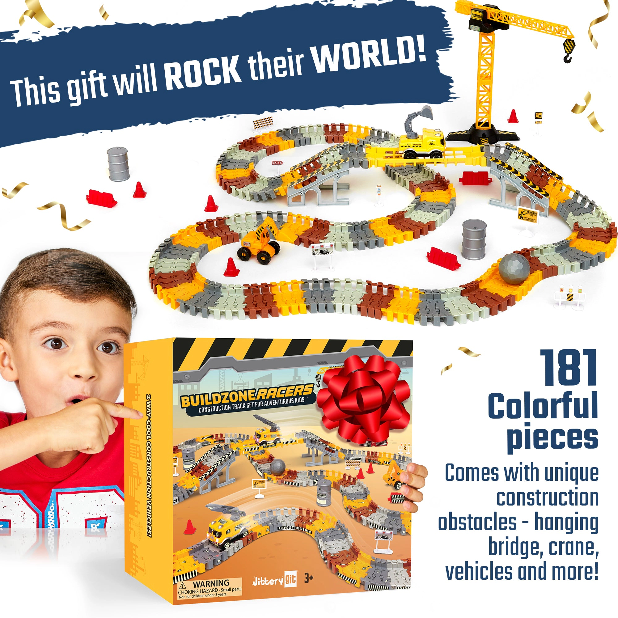 JitteryGit Kids Construktor Glow-in-the-Dark Track Set - 194-Piece STEM Building Toy