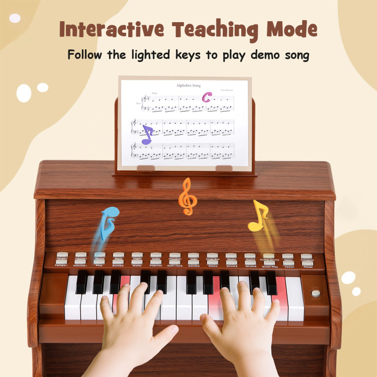 SUGIFT Kids Brown 25-Key Upright Toy Piano with Teaching Mode and Music Stand 15-in W 9.5-in D 11.5-in H Ages 3+