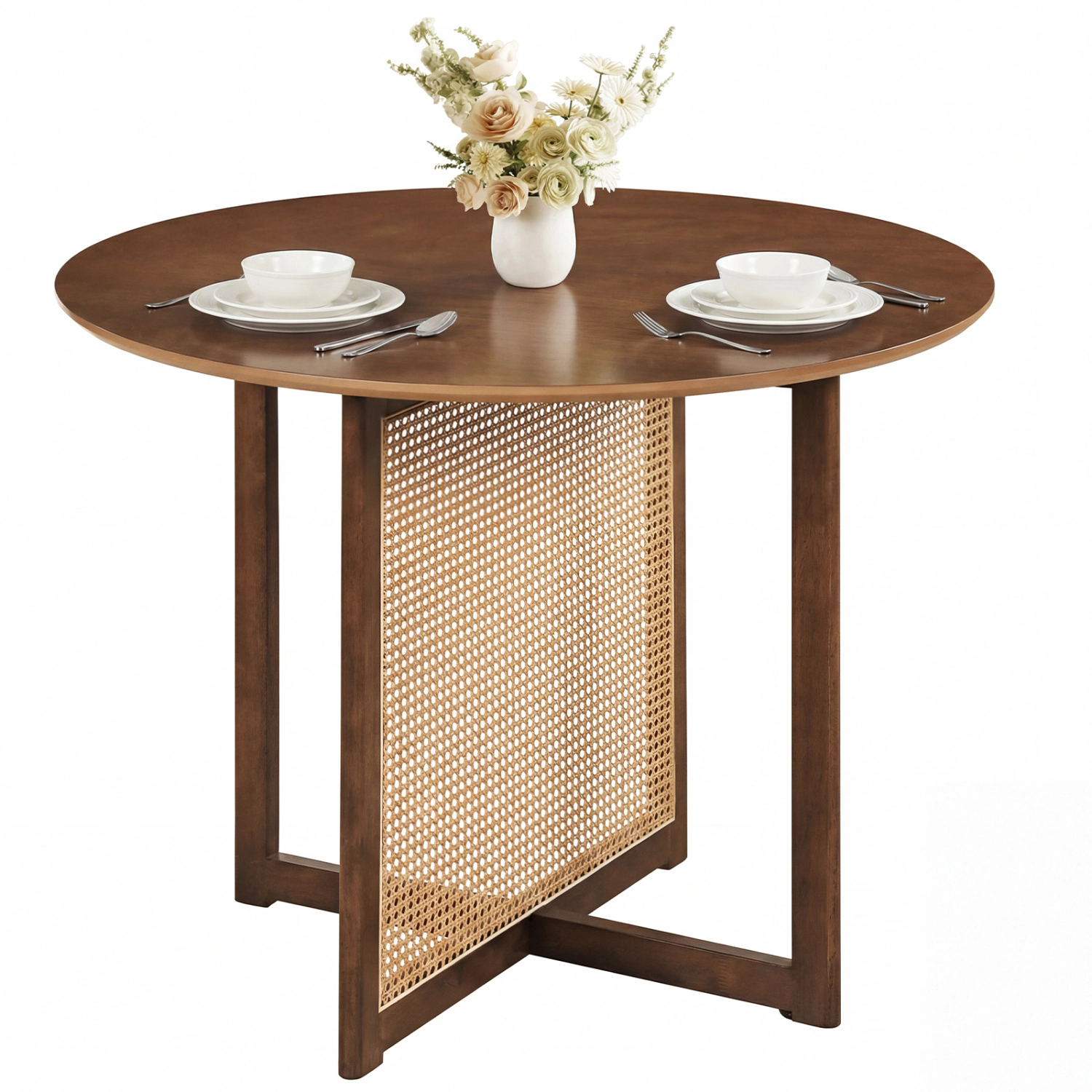 LJG 37.5 Inch Round Dining Table with Cross Pedestal Base