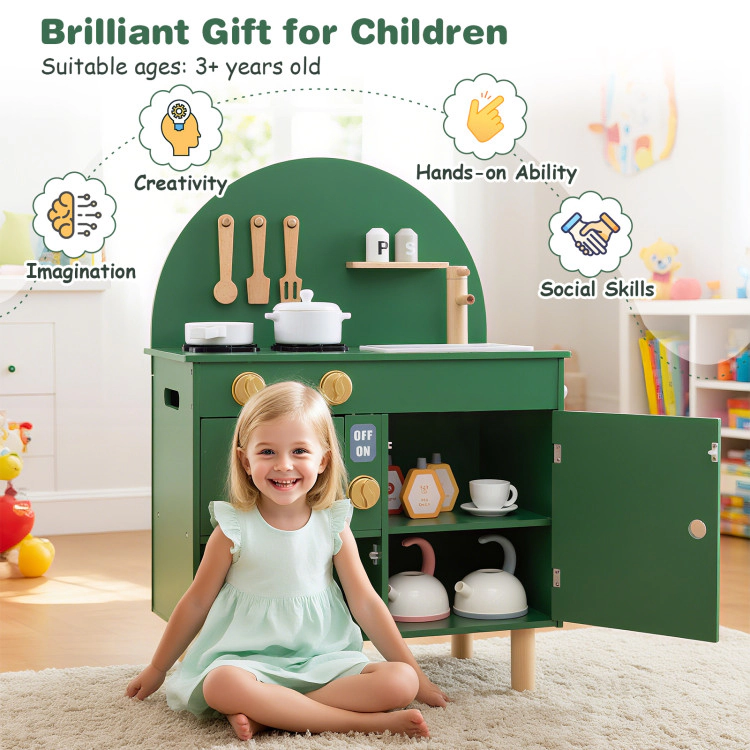 Hivvago Play Kitchen for Kids Wooden Playset with Stoves Faucet Sink Microwave and Oven