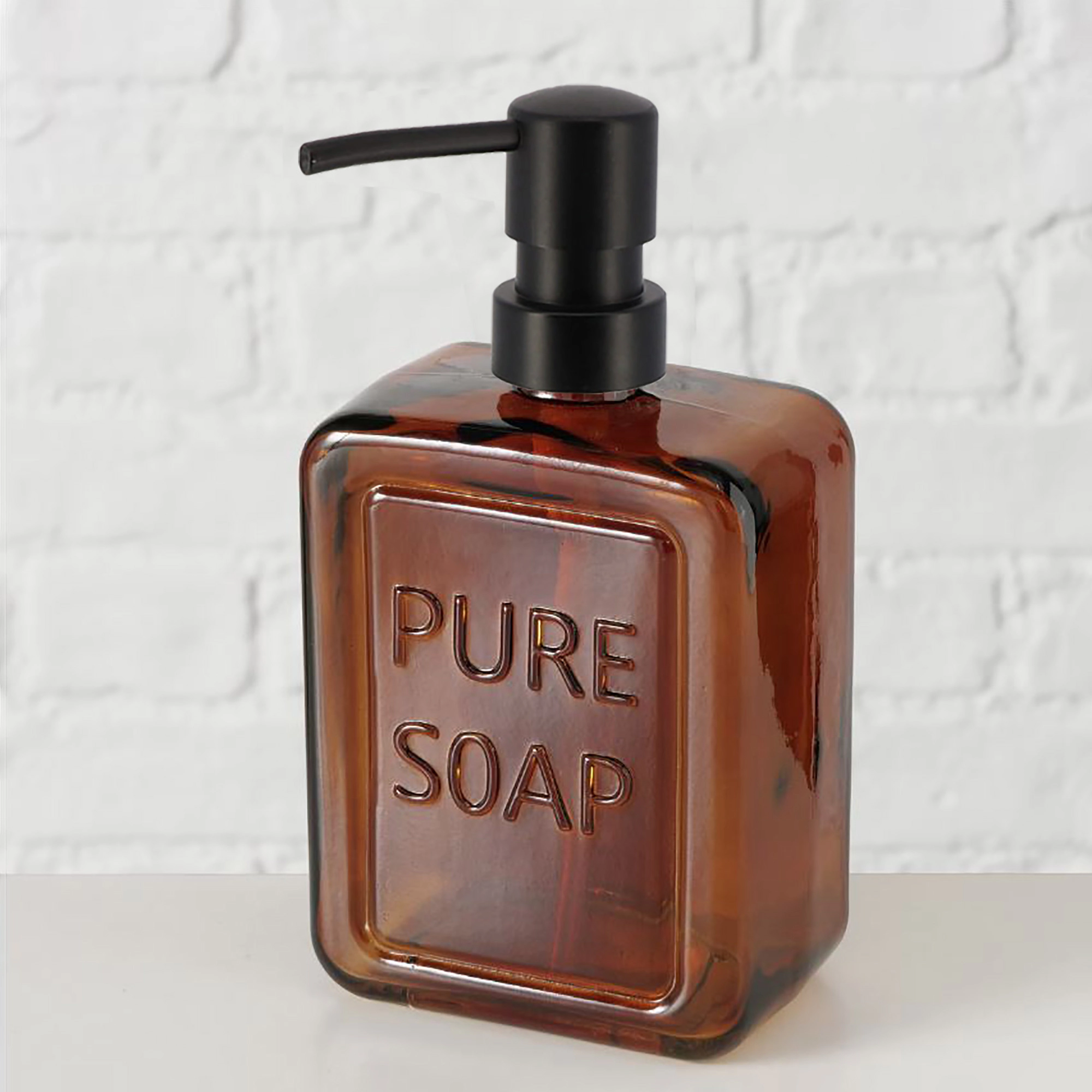 Evideco French Home Goods 18 oz Glass Soap Dispenser with Black Pump