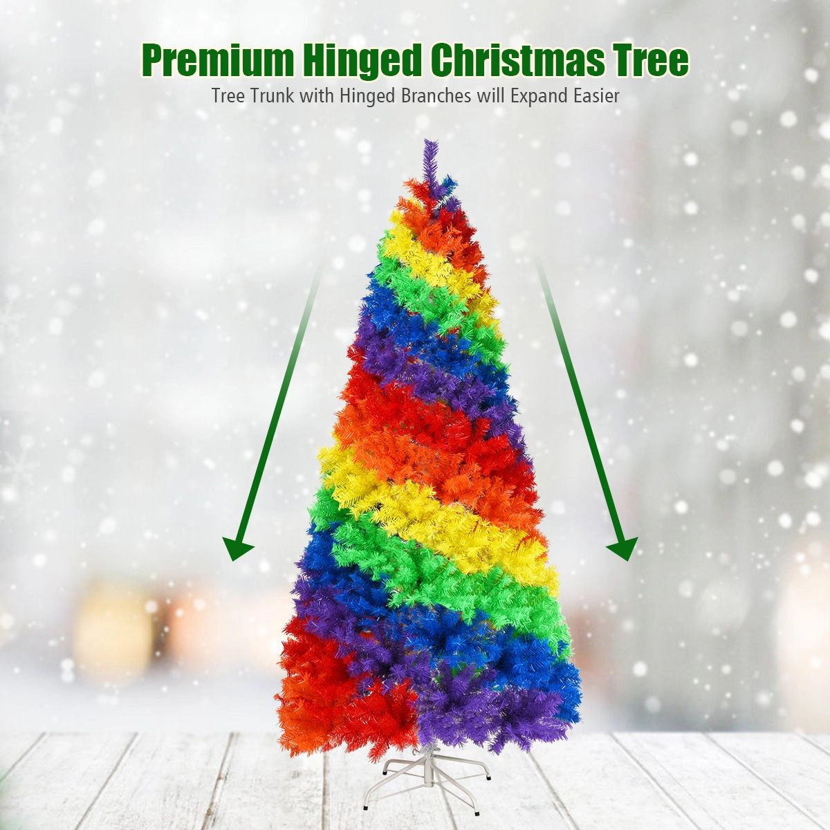SlickBlue 7 Ft Multicolor Christmas Tree with Hinged Branches and Stand