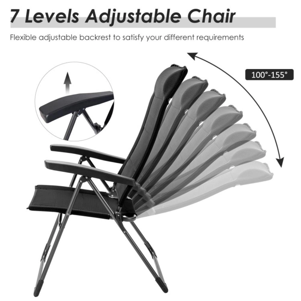 Hivvago 2 Pieces Portable Patio Folding Dining Chairs With Headrests Adjust-Black