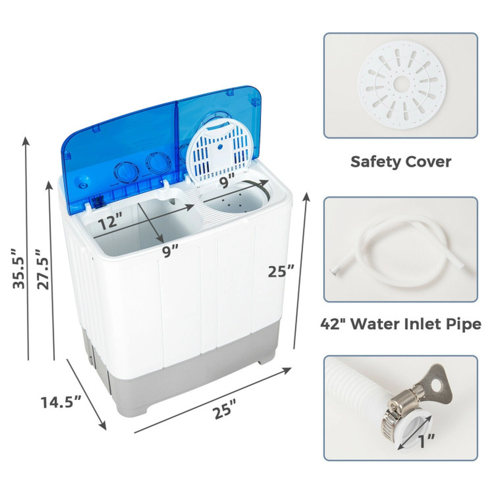 SUGIFT 22-lb Total 13.2-lb Wash 8.8-lb Spin 2-in-1 Twin Tub Portable Washing Machine with Drain Pump