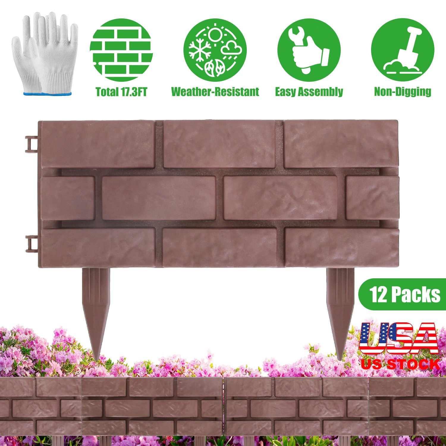GBruno 12-Pc Stone-Look Garden Edging Panels