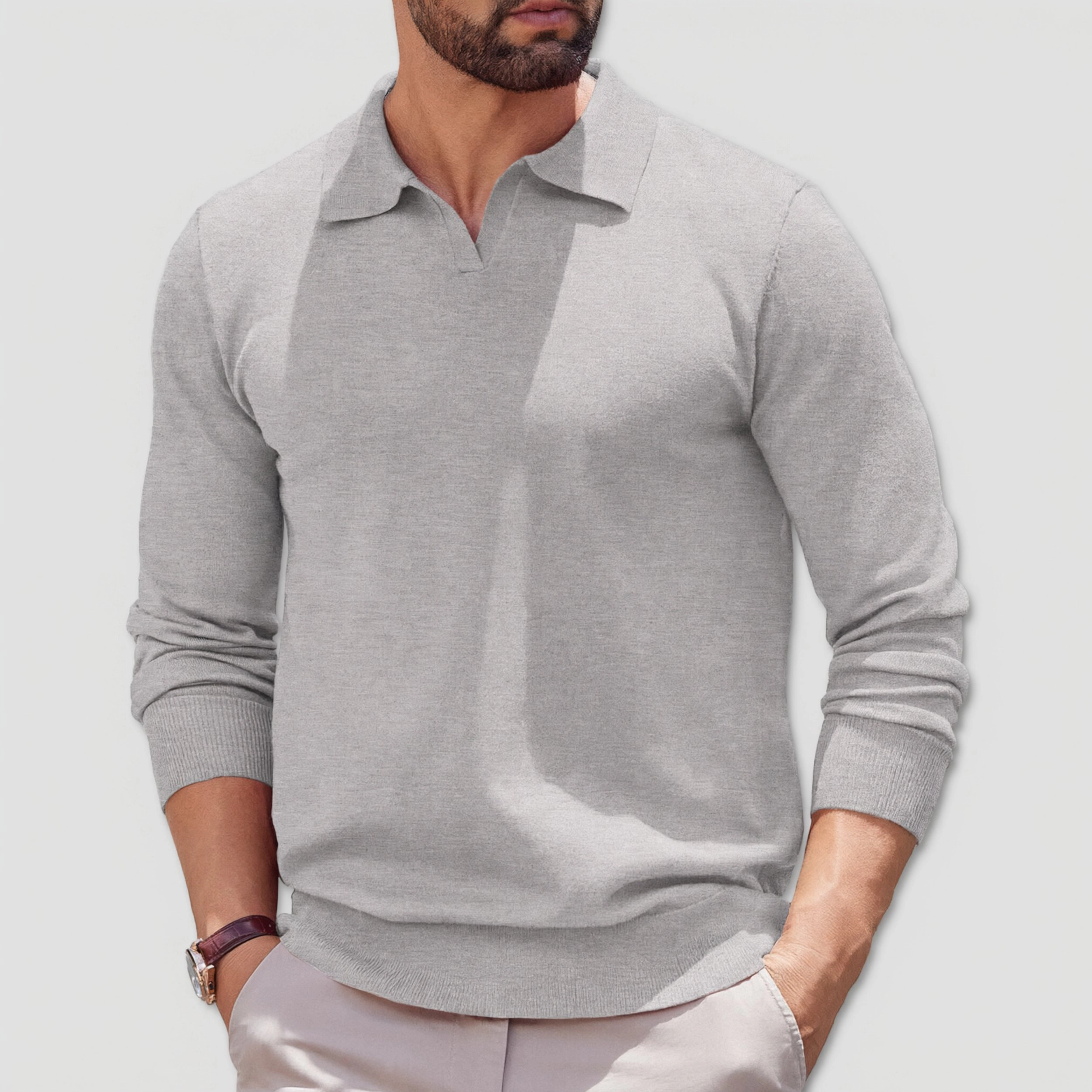 COOFANDY Long Sleeve Polo Sweater Fall V Neck Collared Casual Pullover Tops