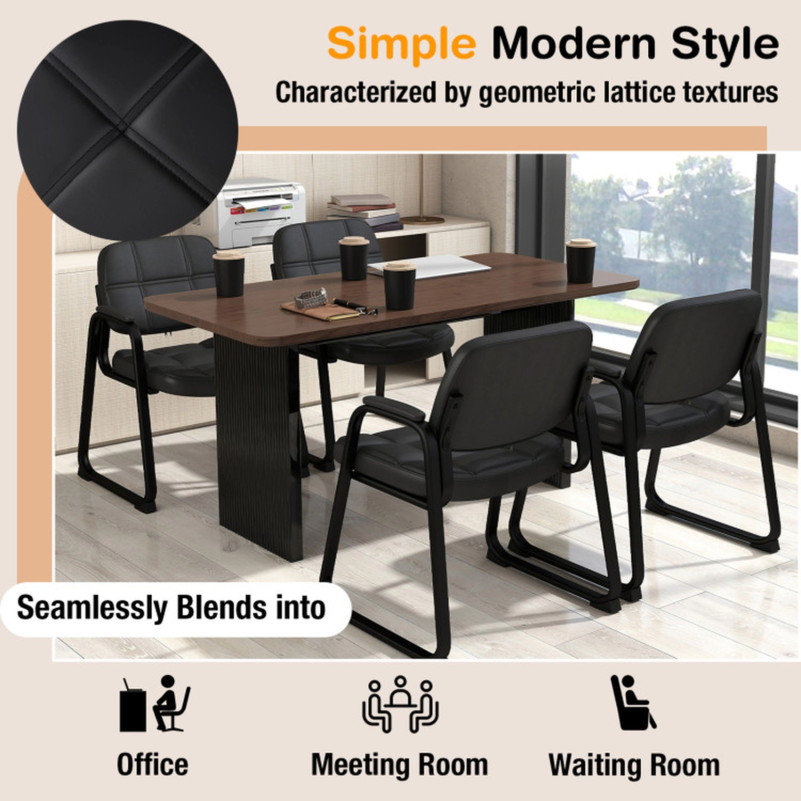 SUGIFT Set of 4 Curved Back PU Leather Waiting Room Guest Chairs 23-in x 22.5-in x 32.5-in 330-lb Capacity Black