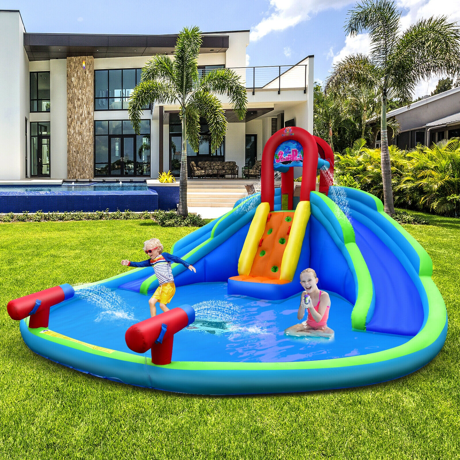 Hivvago Inflatable Waterslide Bounce House with Upgraded Handrail without Blower